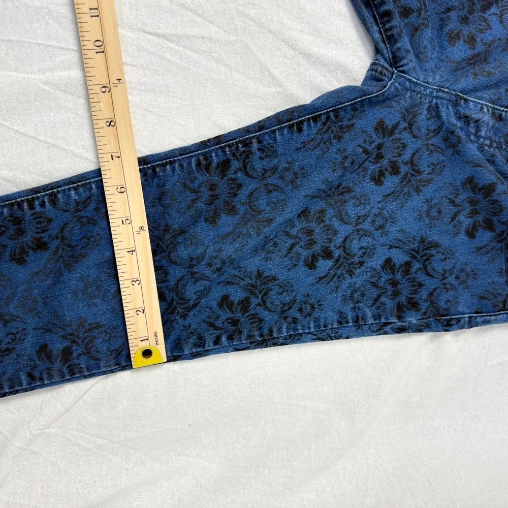 Free People Womens‎ Size 27 Floral Damask Print Jeans Denim Blue Black